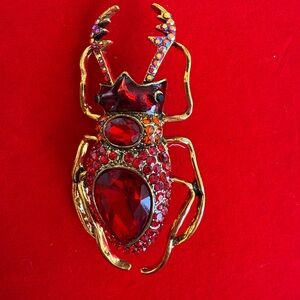 SOLD Gold and Red Jewel Beetle Brooch Available